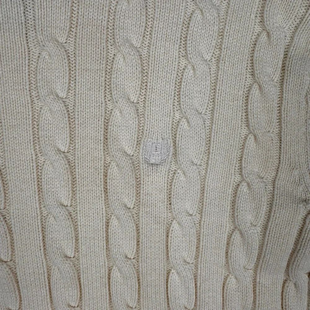 Chaps Turtleneck Sweater Womens Medium Cream Cable Knit 100% Cotton Long Sleeve